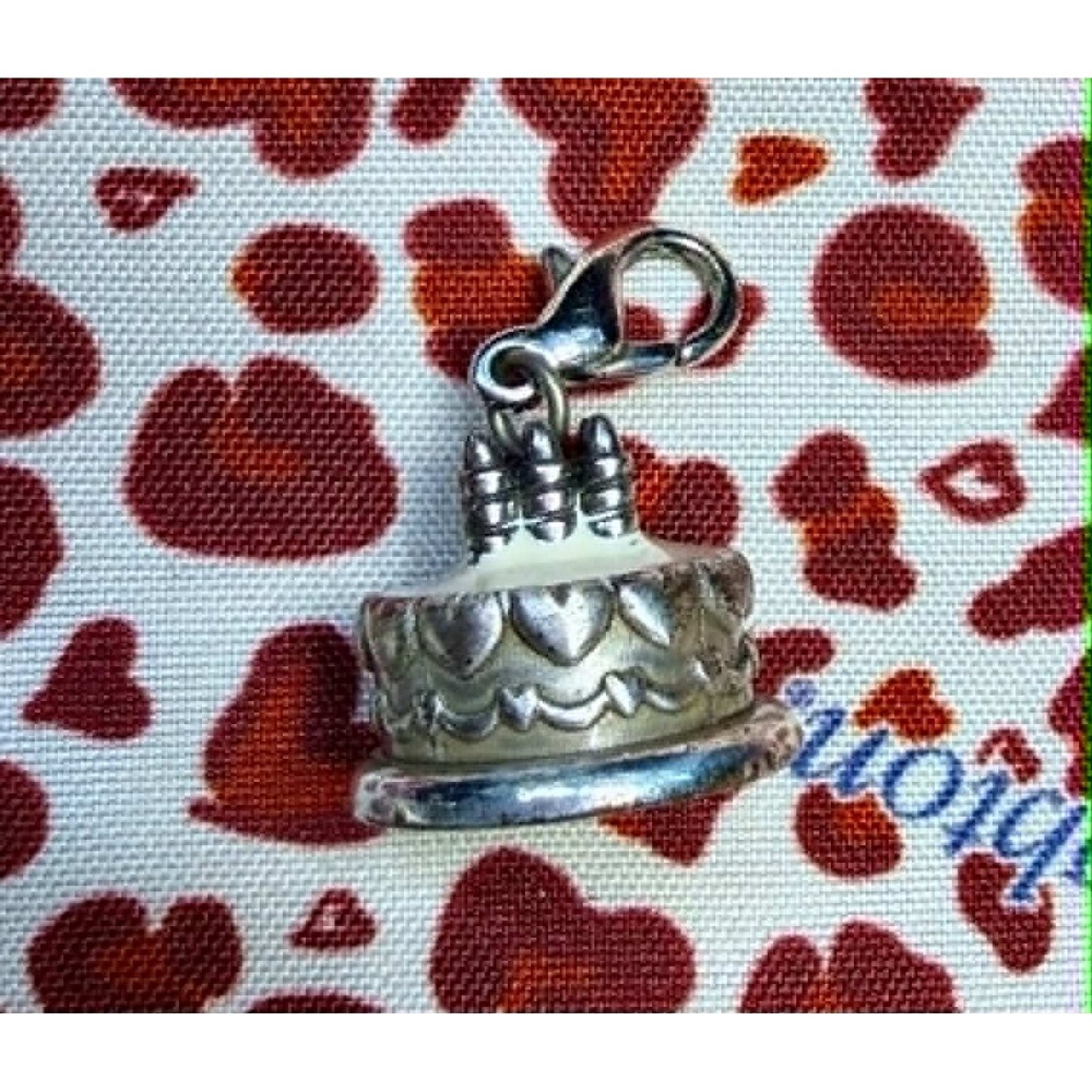 Brighton Birthday Cake Charm Silver Plated Heart Detail Lobster Claw Clip-On